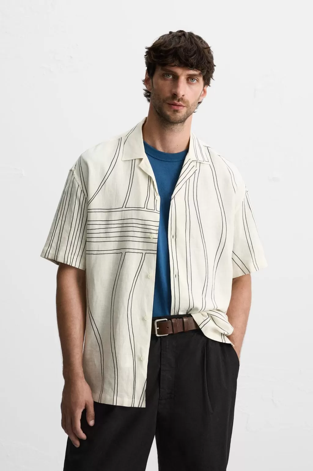 ZARA CAMISA ALGODÓN - LINO<Hombre Camisas