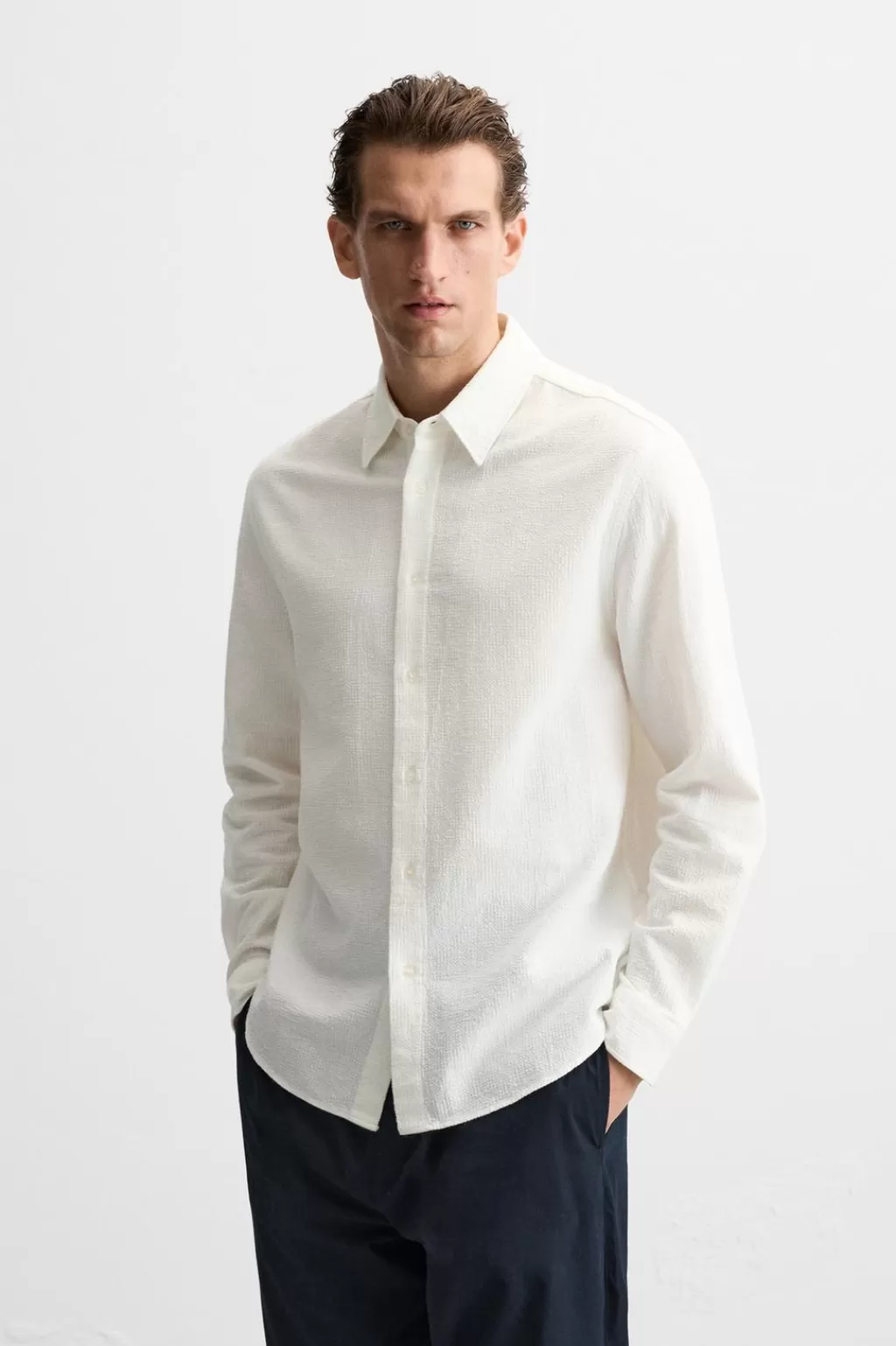 ZARA CAMISA ALGODÓN - LINO<Hombre Camisas