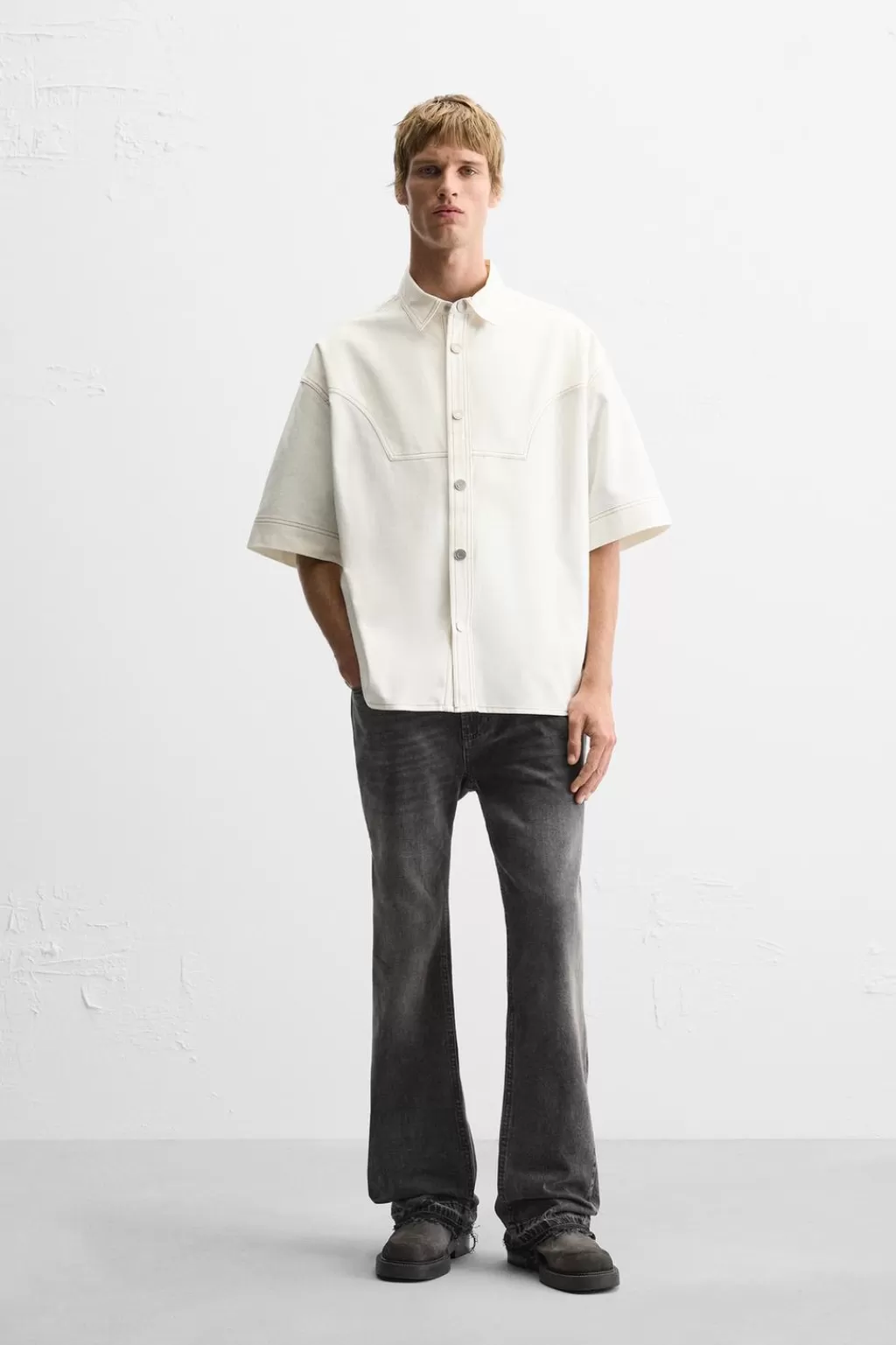 ZARA CAMISA ALGODÓN - LYOCELL PESPUNTES<Hombre Camisas