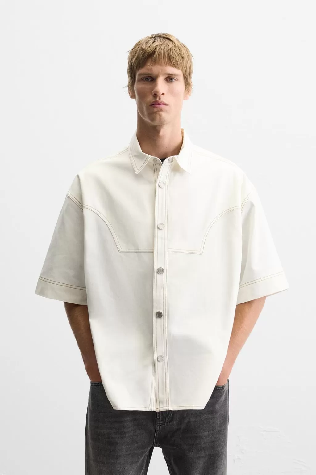 ZARA CAMISA ALGODÓN - LYOCELL PESPUNTES<Hombre Camisas