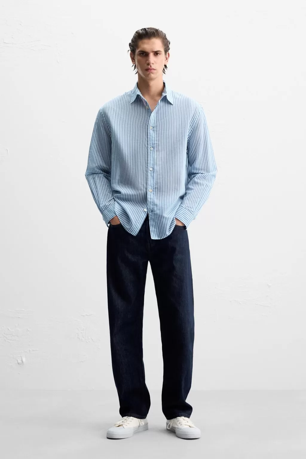 ZARA CAMISA ALGODÓN - SEDA RAYAS<Hombre Camisas