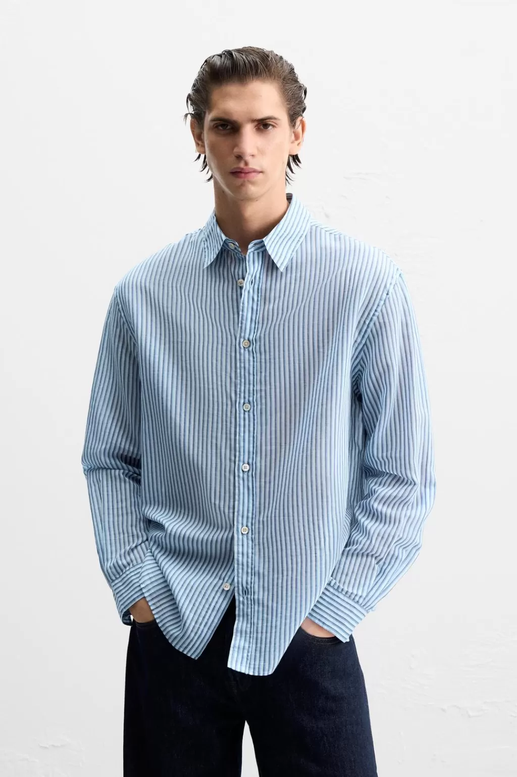 ZARA CAMISA ALGODÓN - SEDA RAYAS<Hombre Camisas