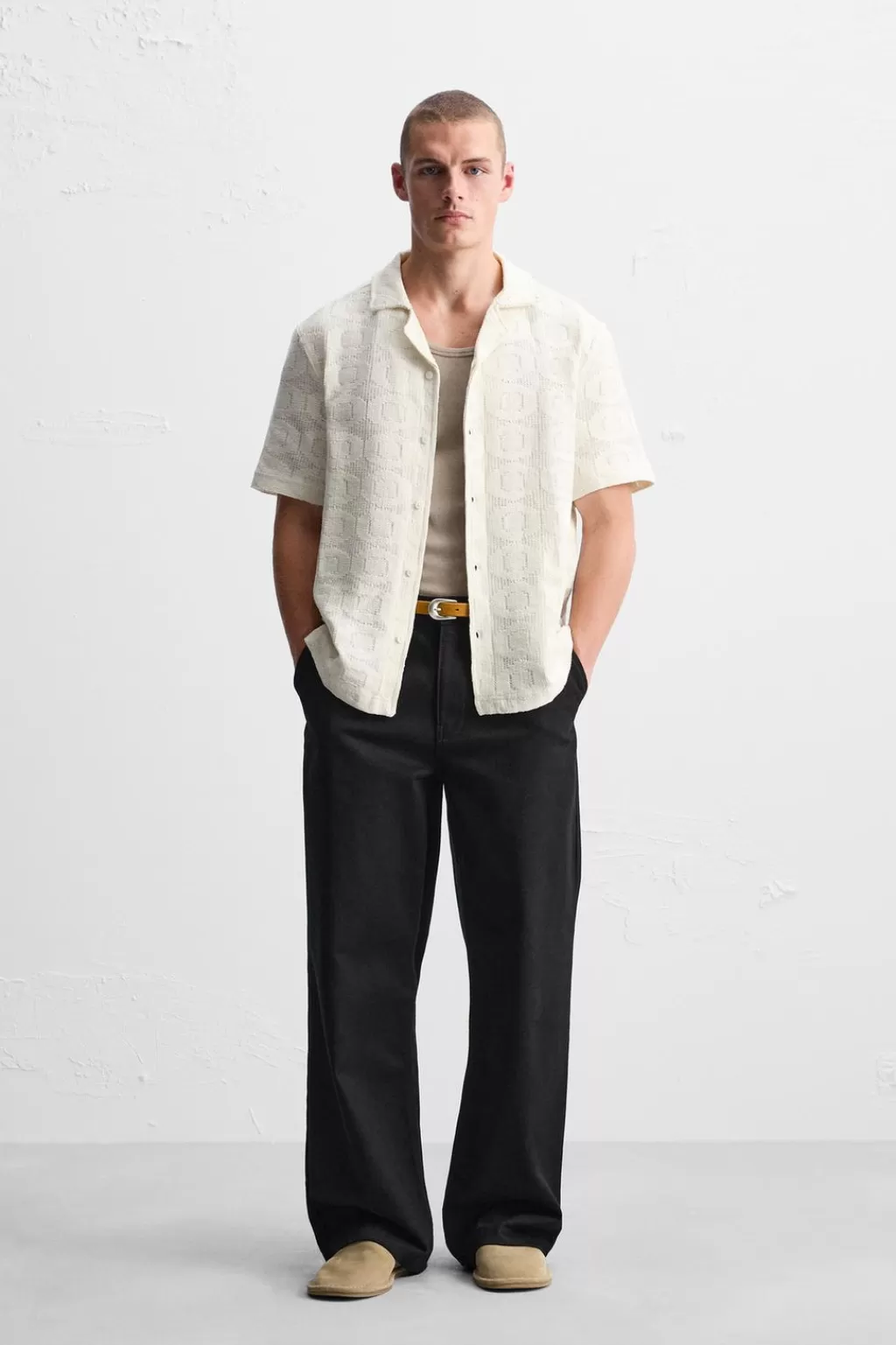 ZARA CAMISA CROCHET GEOMÉTRICO<Hombre Camisas