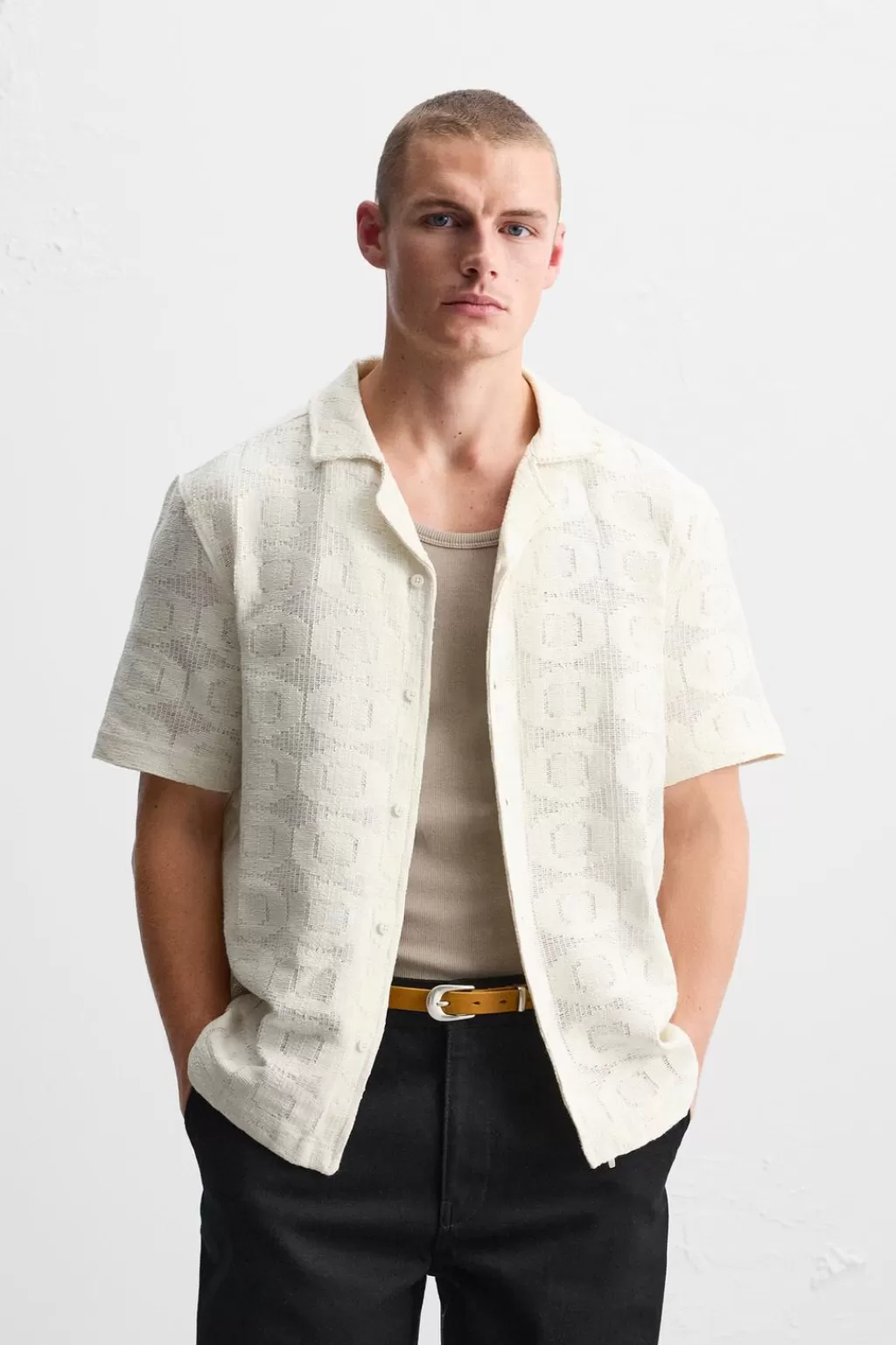 ZARA CAMISA CROCHET GEOMÉTRICO<Hombre Camisas