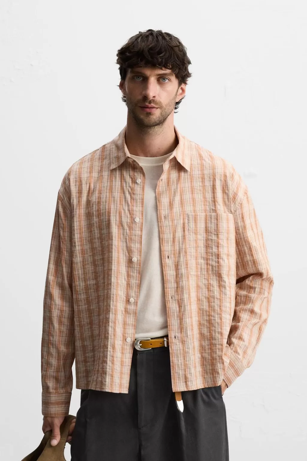ZARA CAMISA TEXTURA CUADROS<Hombre Camisas