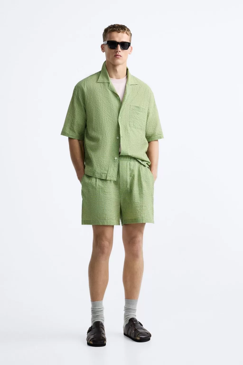 ZARA CAMISA TEXTURA CUADROS<Hombre Camisas