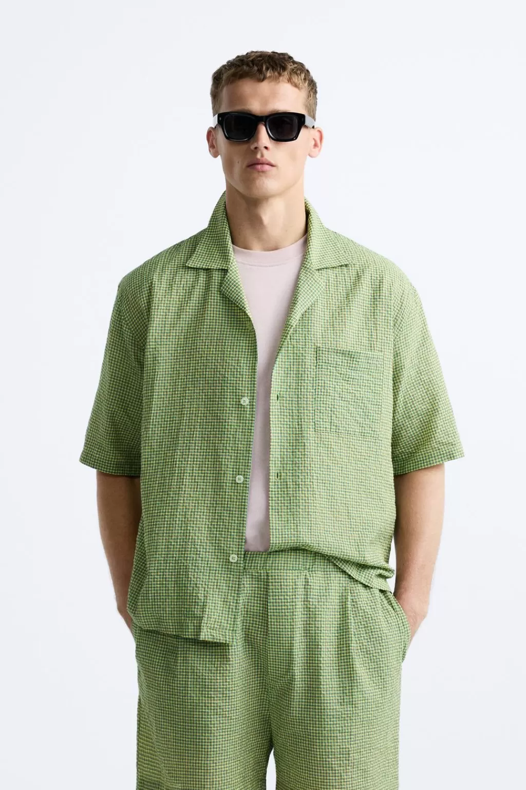 ZARA CAMISA TEXTURA CUADROS<Hombre Camisas