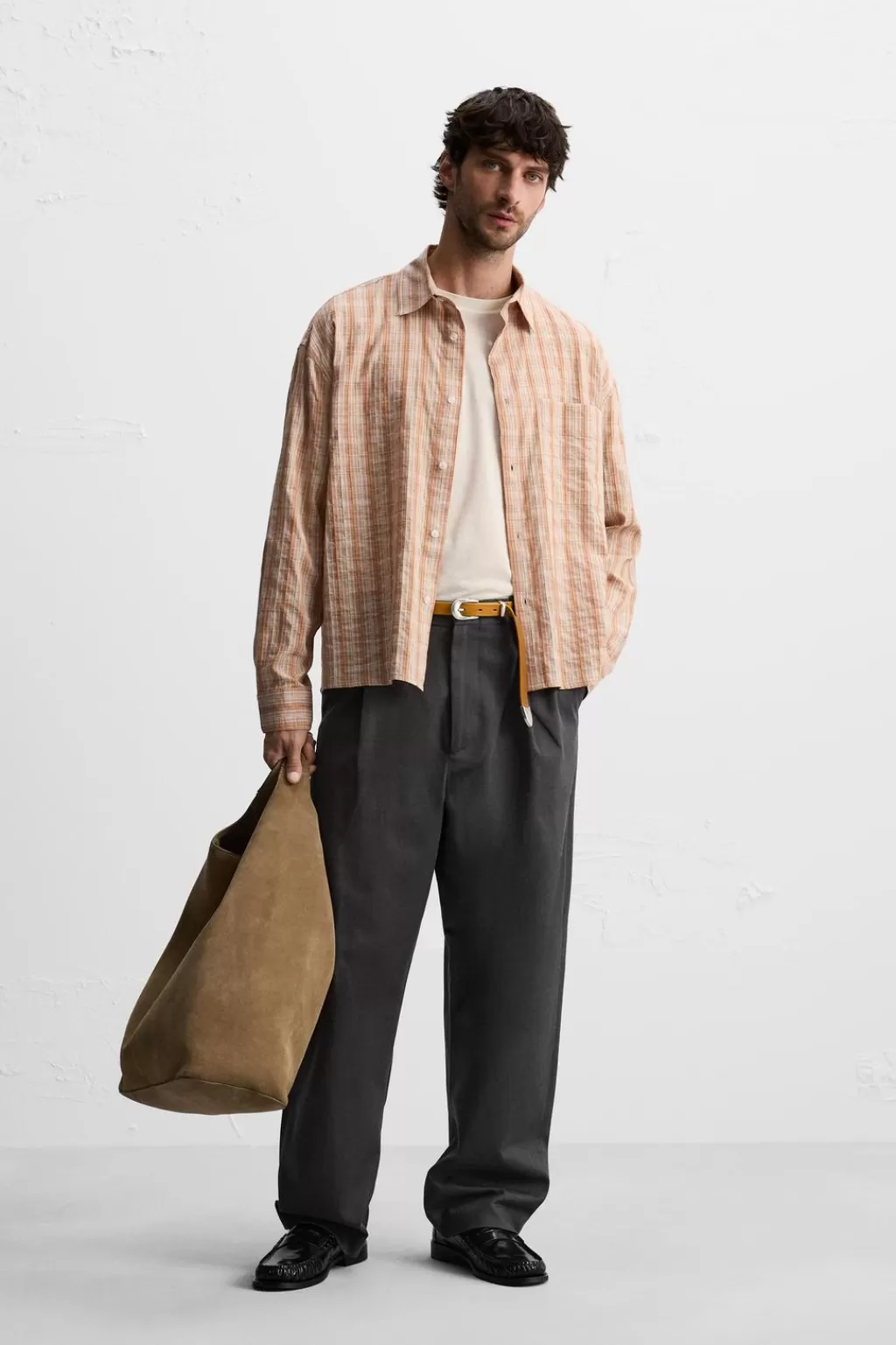 ZARA CAMISA TEXTURA CUADROS<Hombre Camisas