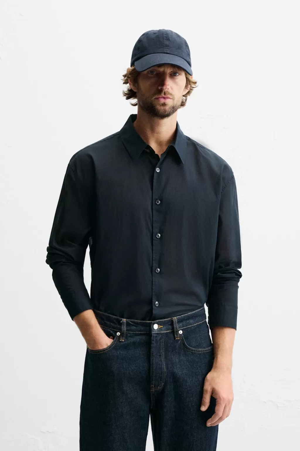 ZARA CAMISA VOILE SEMITRANSPARENTE<Hombre Camisas