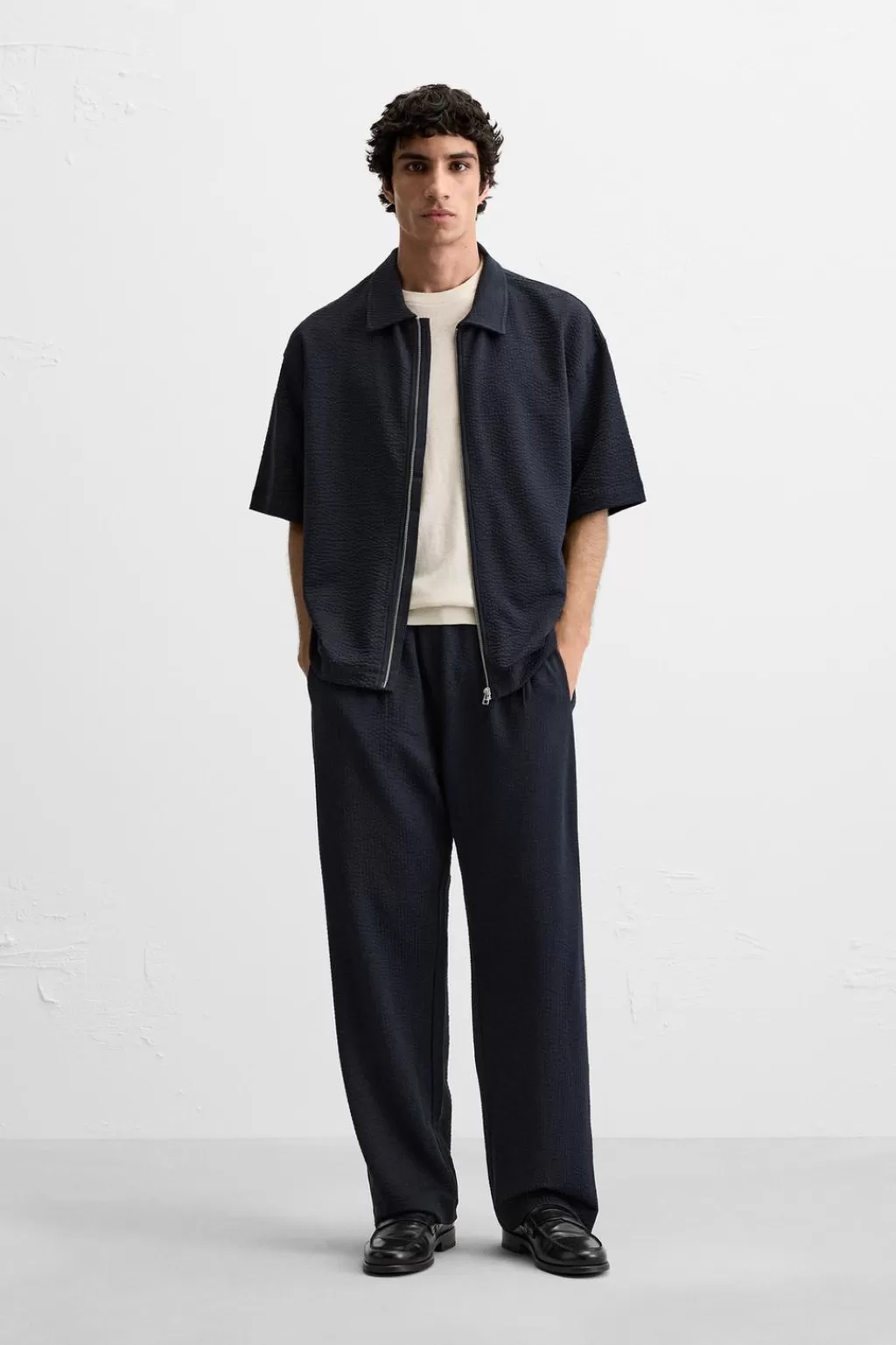 ZARA POLO SEERSUCKER CREMALLERA<Hombre Camisas
