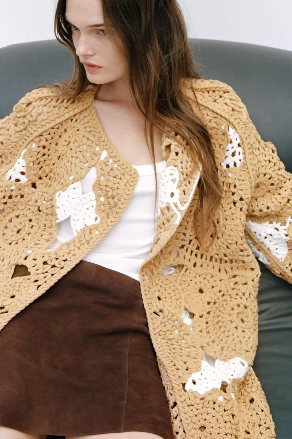 ZARA ABRIGO CRUZADO PUNTO CROCHET<Mujer Chaquetas / Cazadoras