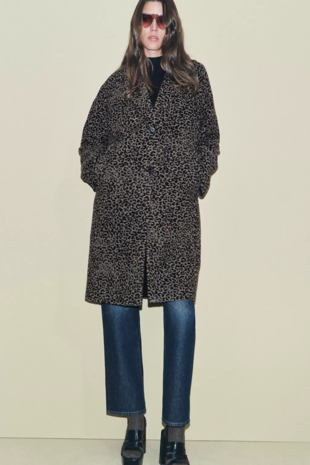 ZARA ABRIGO ESTAMPADO ANIMAL MEZCLA LANA ZW COLLECTION<Mujer Abrigos / Anoraks