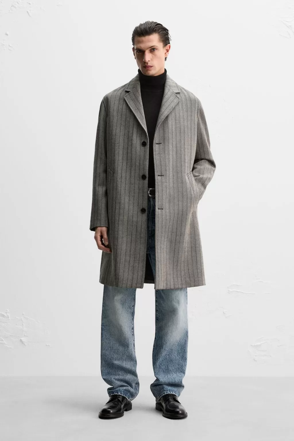 ZARA ABRIGO LANA ESPIGA<Hombre Cazadoras | Abrigos / Gabardinas