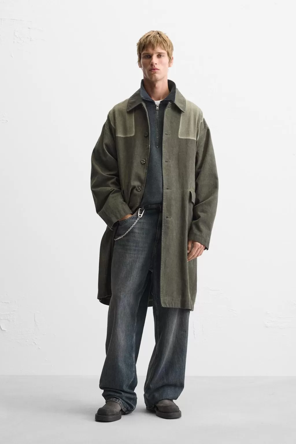 ZARA ABRIGO LAVADO COLOR BLOCK<Hombre Cazadoras | Abrigos / Gabardinas