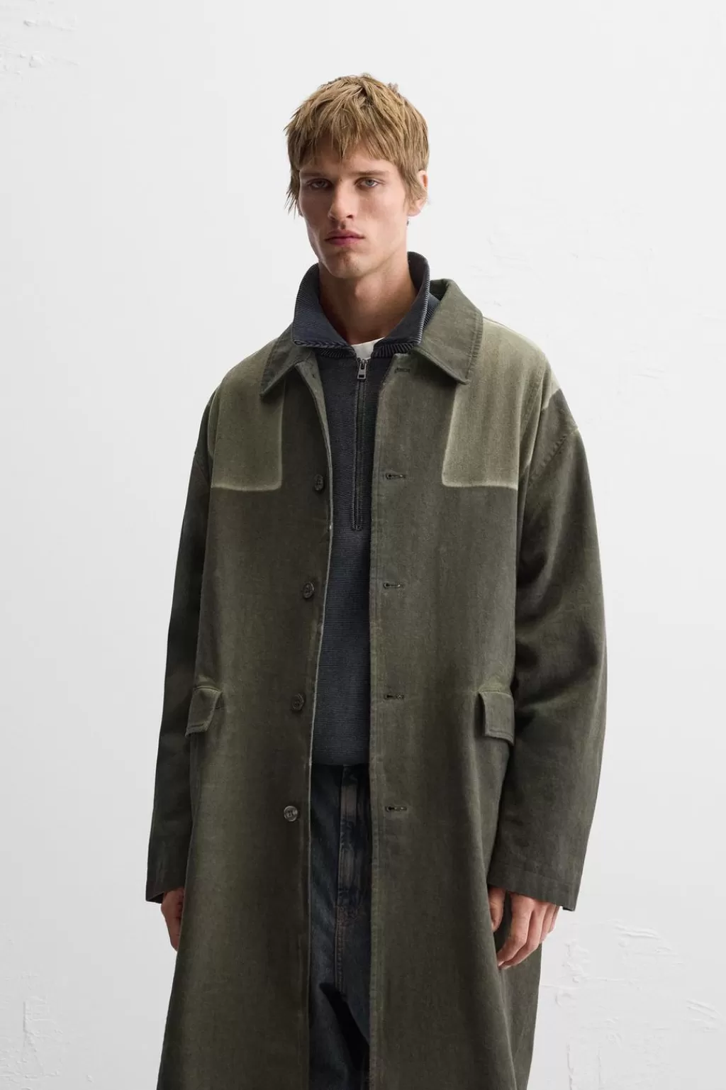 ZARA ABRIGO LAVADO COLOR BLOCK<Hombre Cazadoras | Abrigos / Gabardinas
