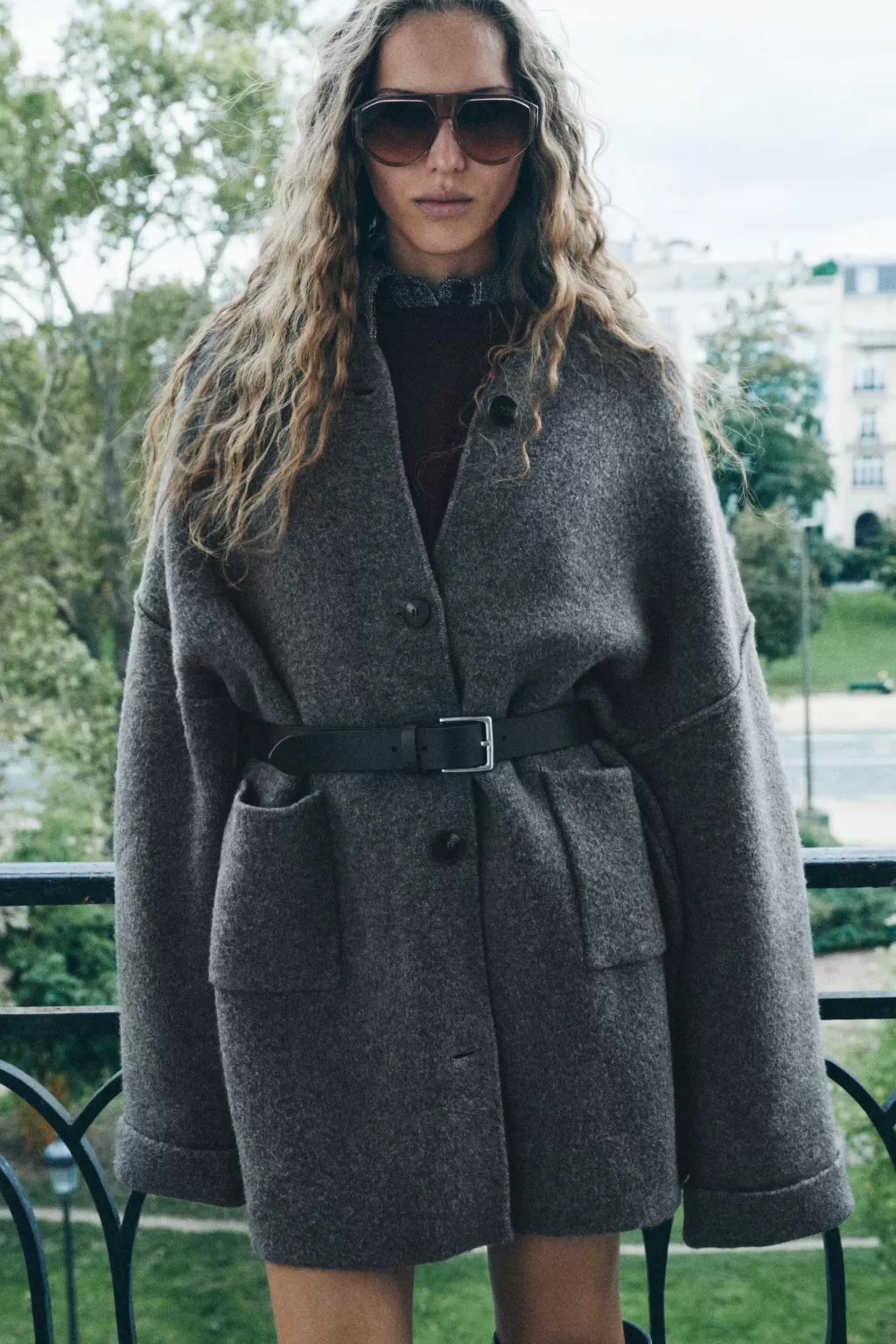 ZARA ABRIGO PUNTO BOLSILLOS PLASTRÓN<Mujer Abrigos / Anoraks | Cárdigan / Jerséis