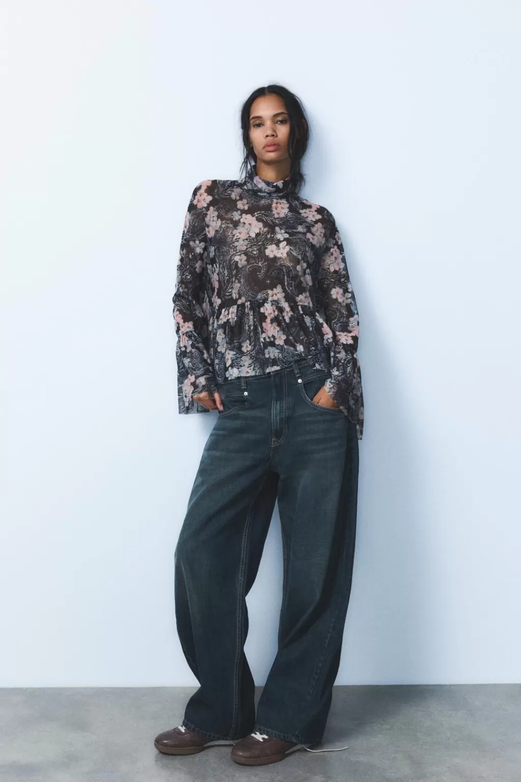 ZARA BLUSA TUL ESTAMPADO<Mujer Camisas / Blusas