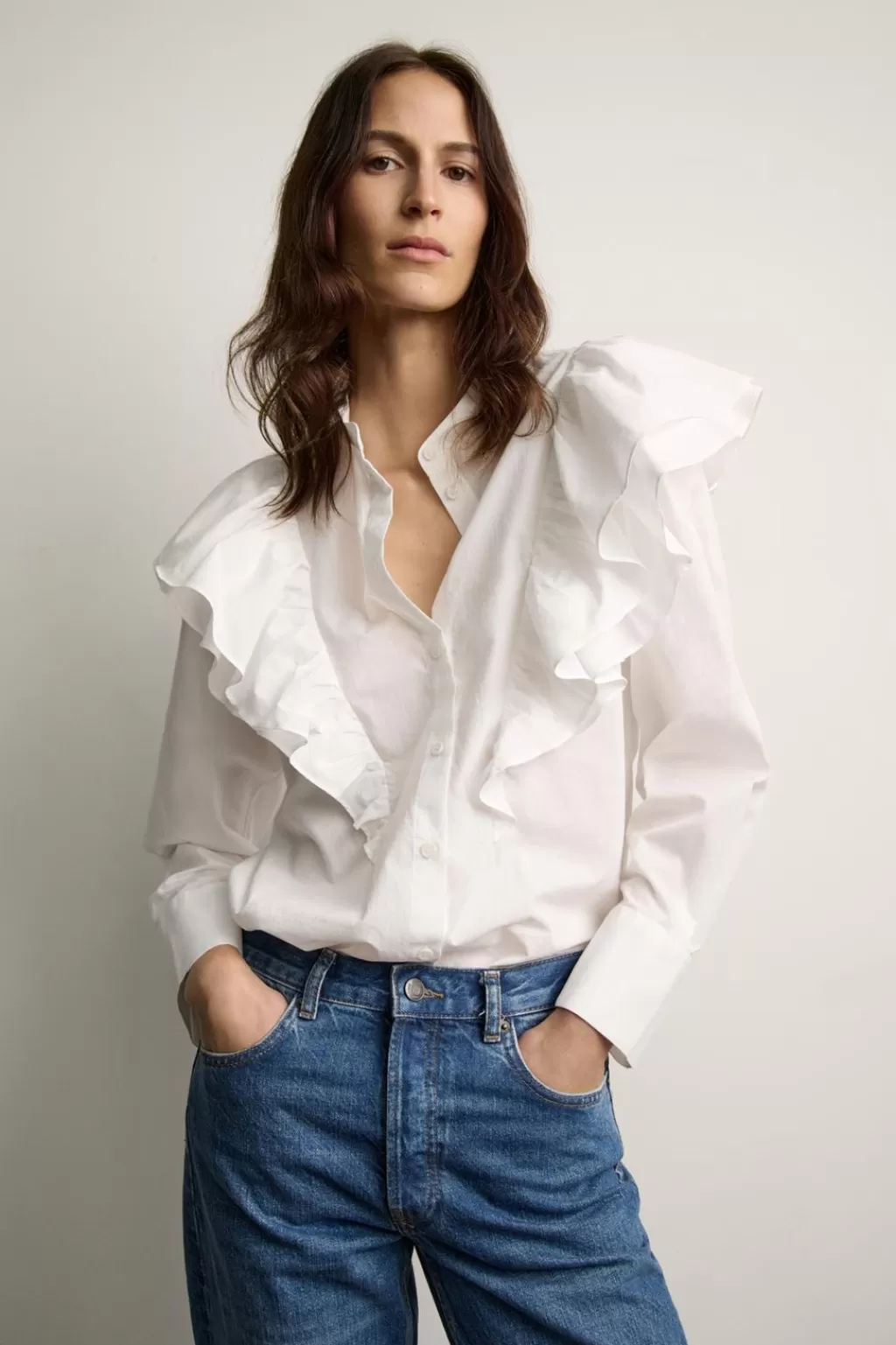 ZARA BLUSA VOLANTES ZW COLLECTION<Mujer Camisas / Blusas