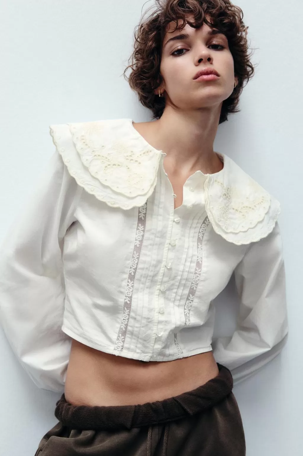 ZARA CAMISA CROP CUELLO BOBO<Mujer Camisas / Blusas