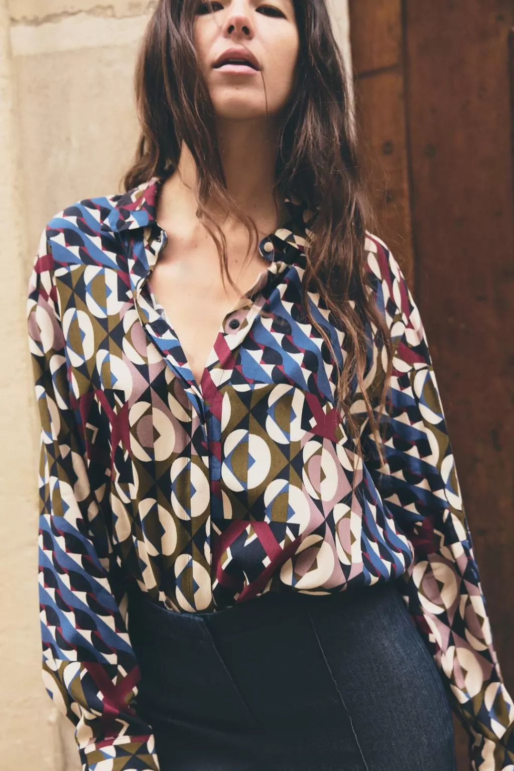 ZARA CAMISA ESTAMPADO GEOMÉTRICO<Mujer Camisas / Blusas