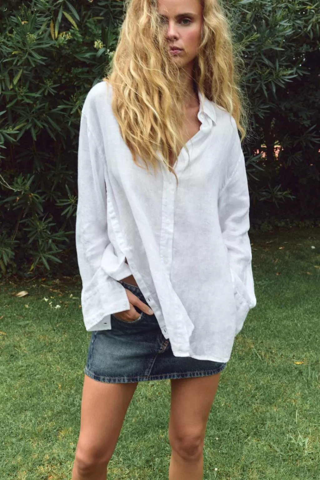 ZARA CAMISA OVERSIZE CON LINO<Mujer Camisas / Blusas