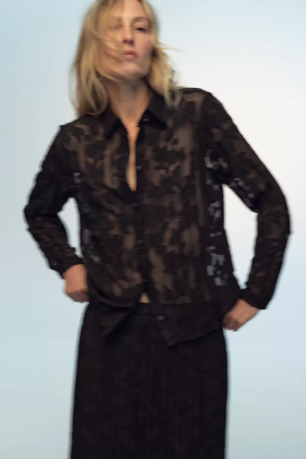 ZARA CAMISA PLISADA SEMITRANSPARENTE DEVORÉ<Mujer Camisas / Blusas