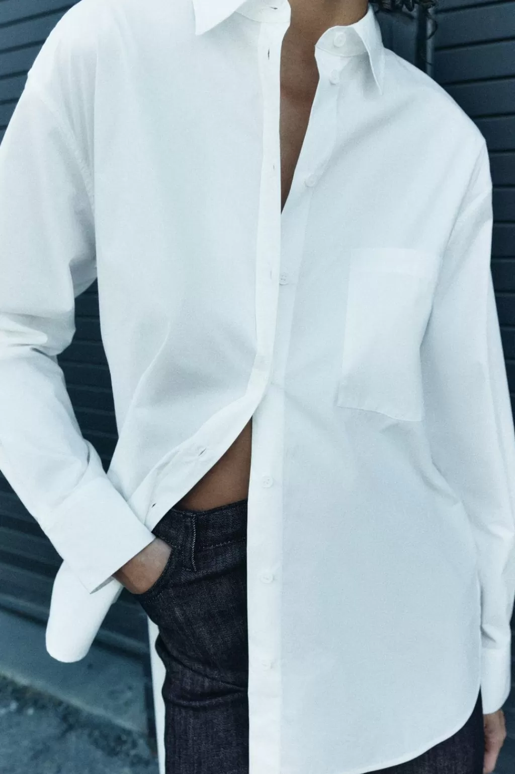 ZARA CAMISA POPELÍN BOLSILLO ZW COLLECTION<Mujer Camisas / Blusas