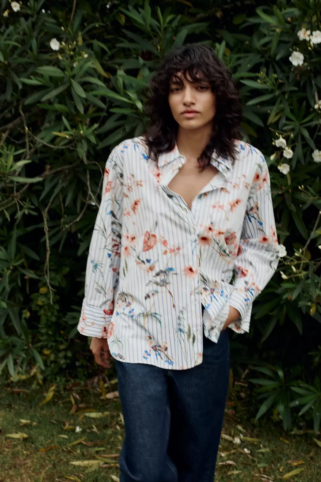 ZARA CAMISA POPELÍN RAYAS PAJAROS<Mujer Camisas / Blusas