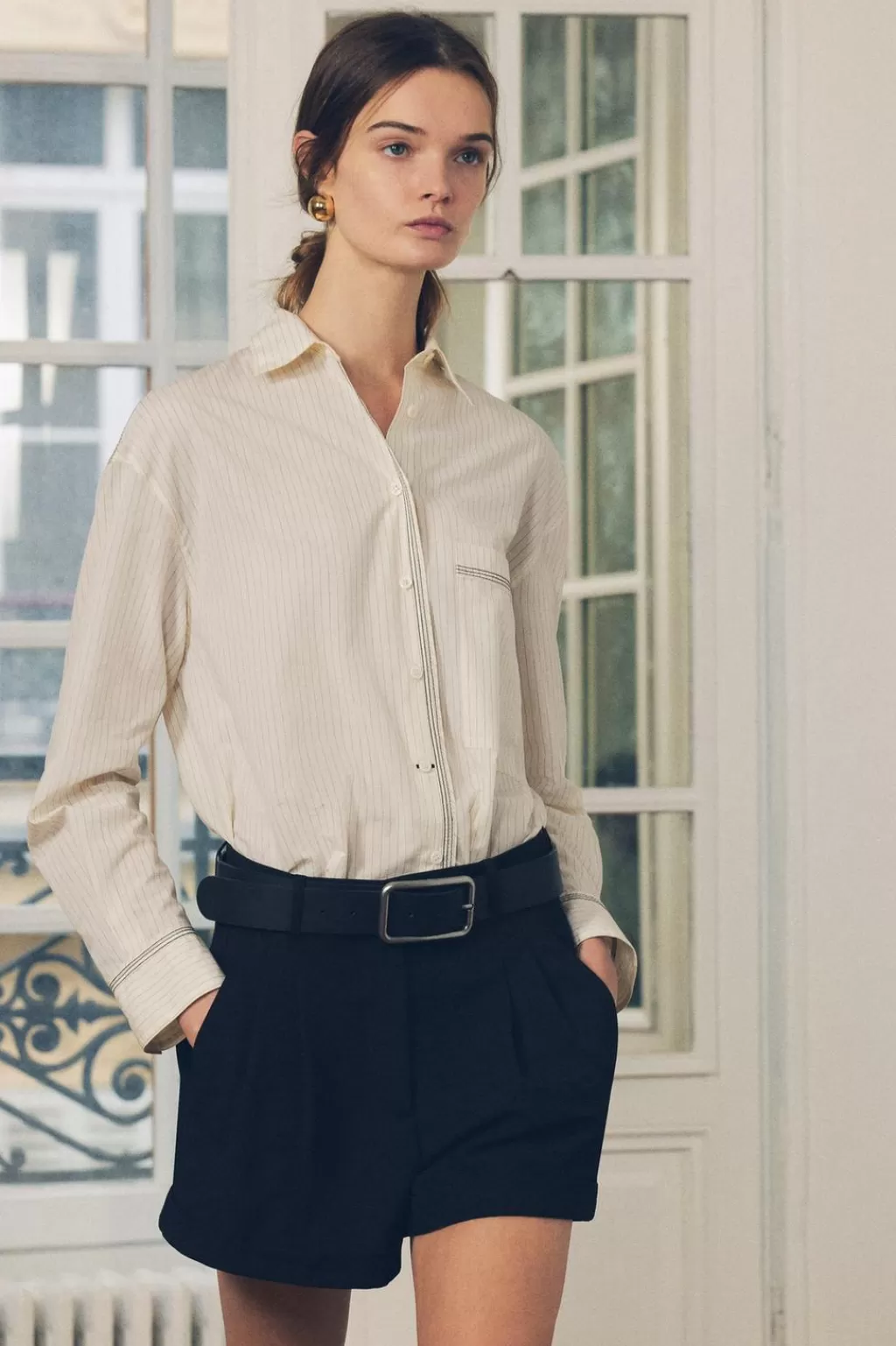 ZARA CAMISA RAYAS PESPUNTES ZW COLLECTION<Mujer Camisas / Blusas