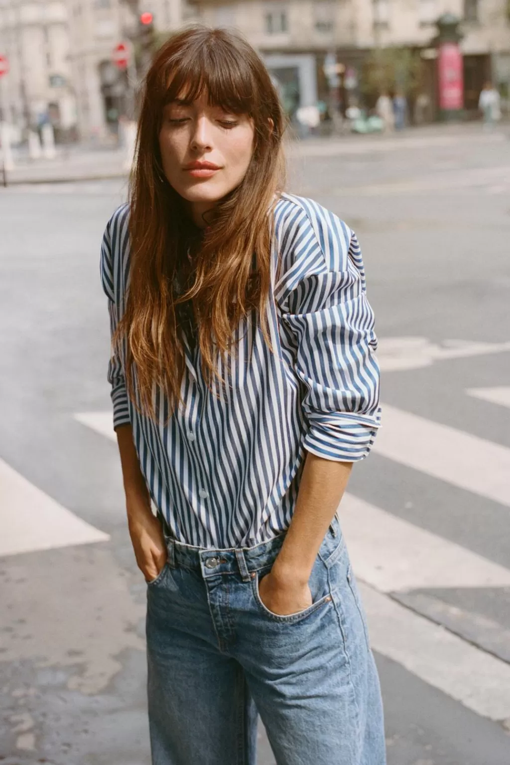 ZARA CAMISA RAYAS POPELÍN<Mujer Camisas / Blusas