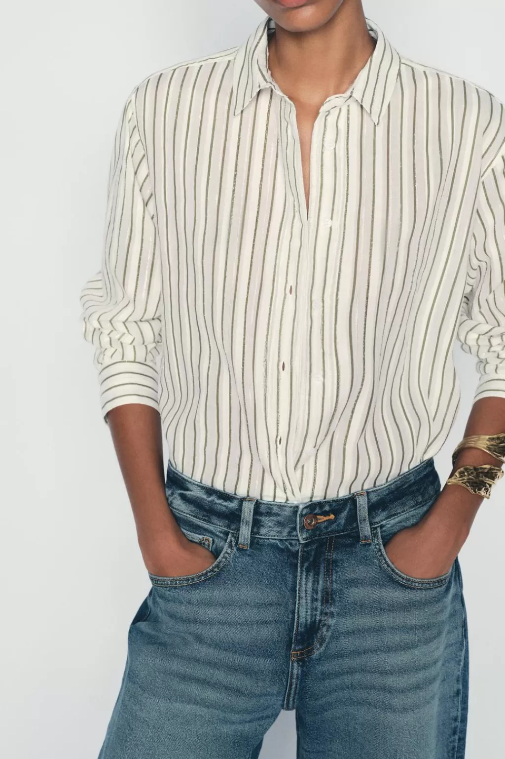 ZARA CAMISA RAYAS TEXTURA<Mujer Camisas / Blusas