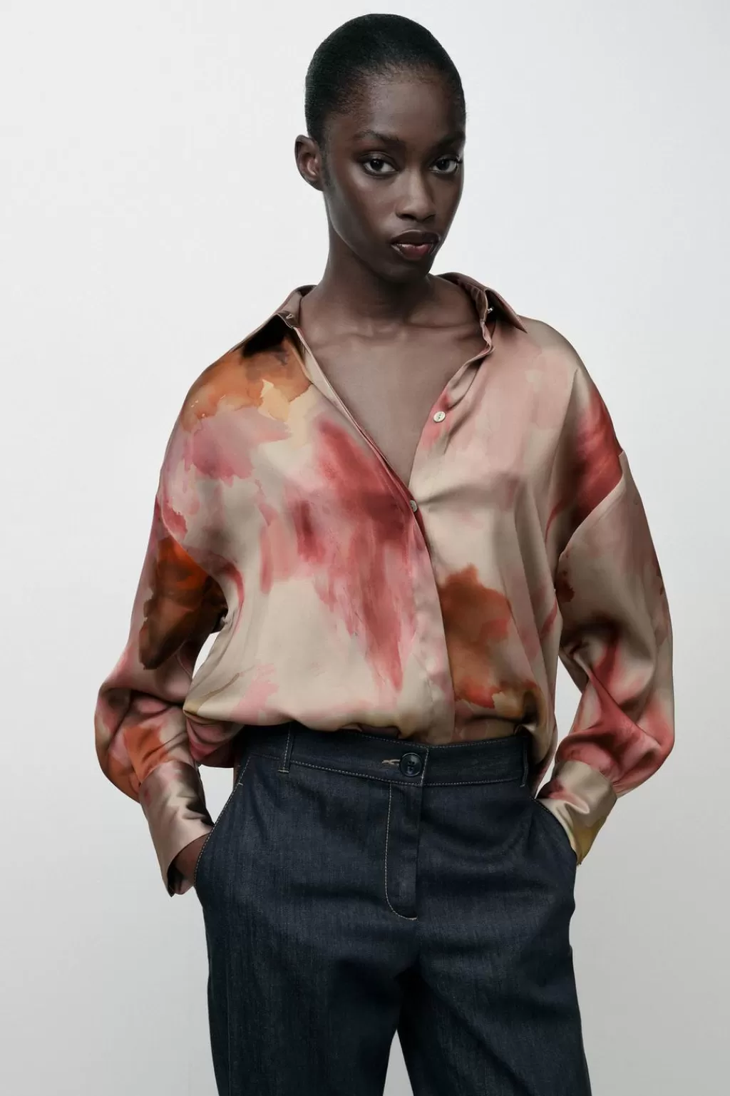 ZARA CAMISA SATINADA ESTAMPADO TIE DYE<Mujer Camisas / Blusas