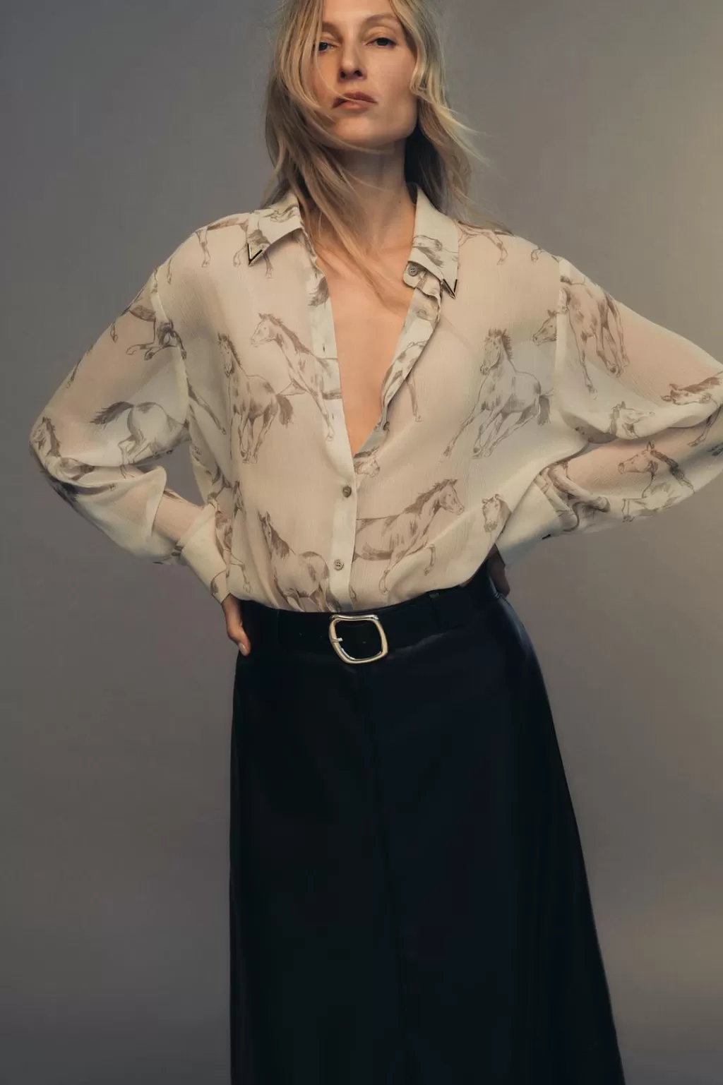 ZARA CAMISA SEMITRANSPARENTE ESTAMPADA ANIMALES<Mujer Camisas / Blusas