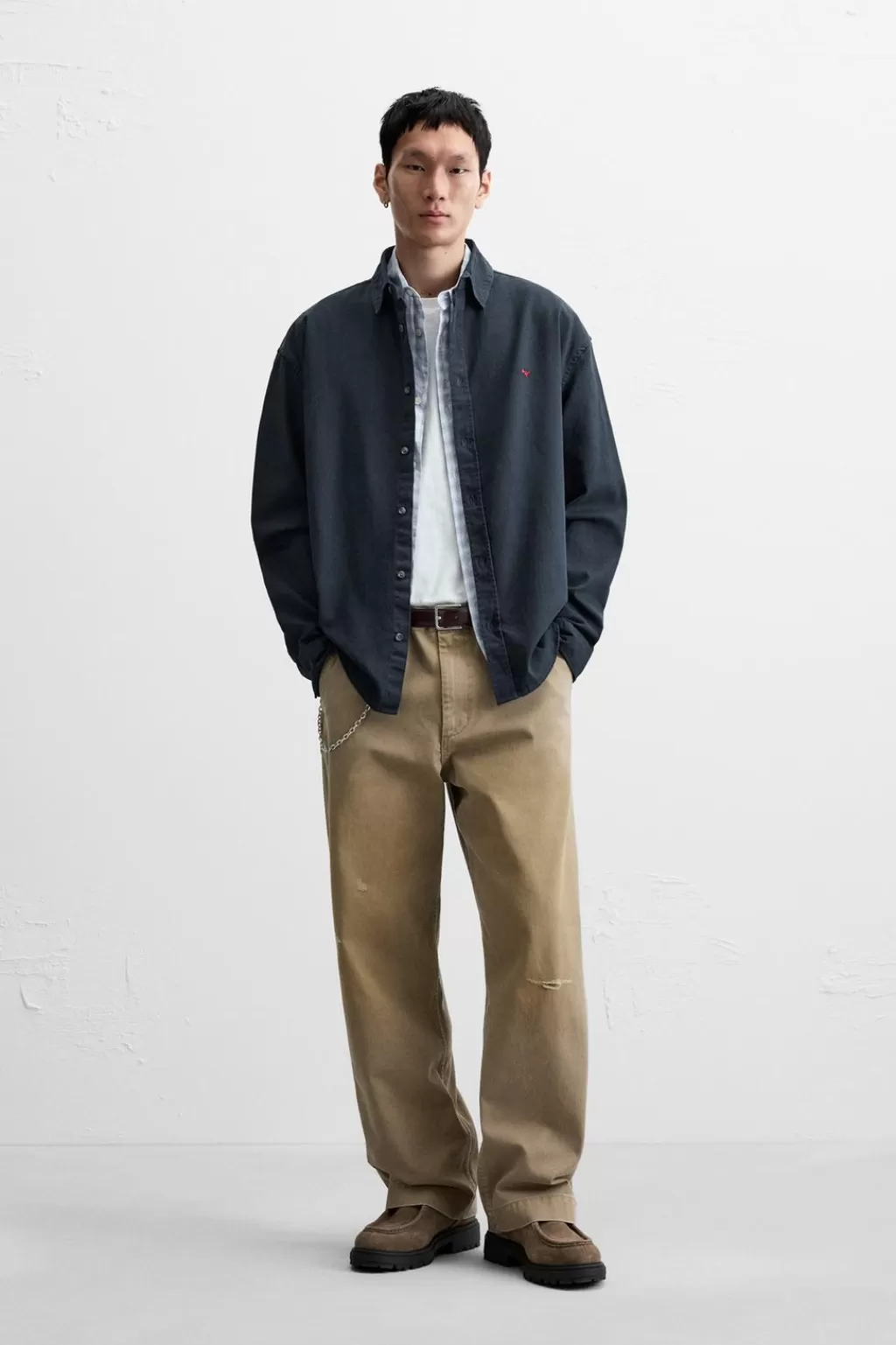 ZARA CAMISA TWILL BORDADO<Hombre Camisas