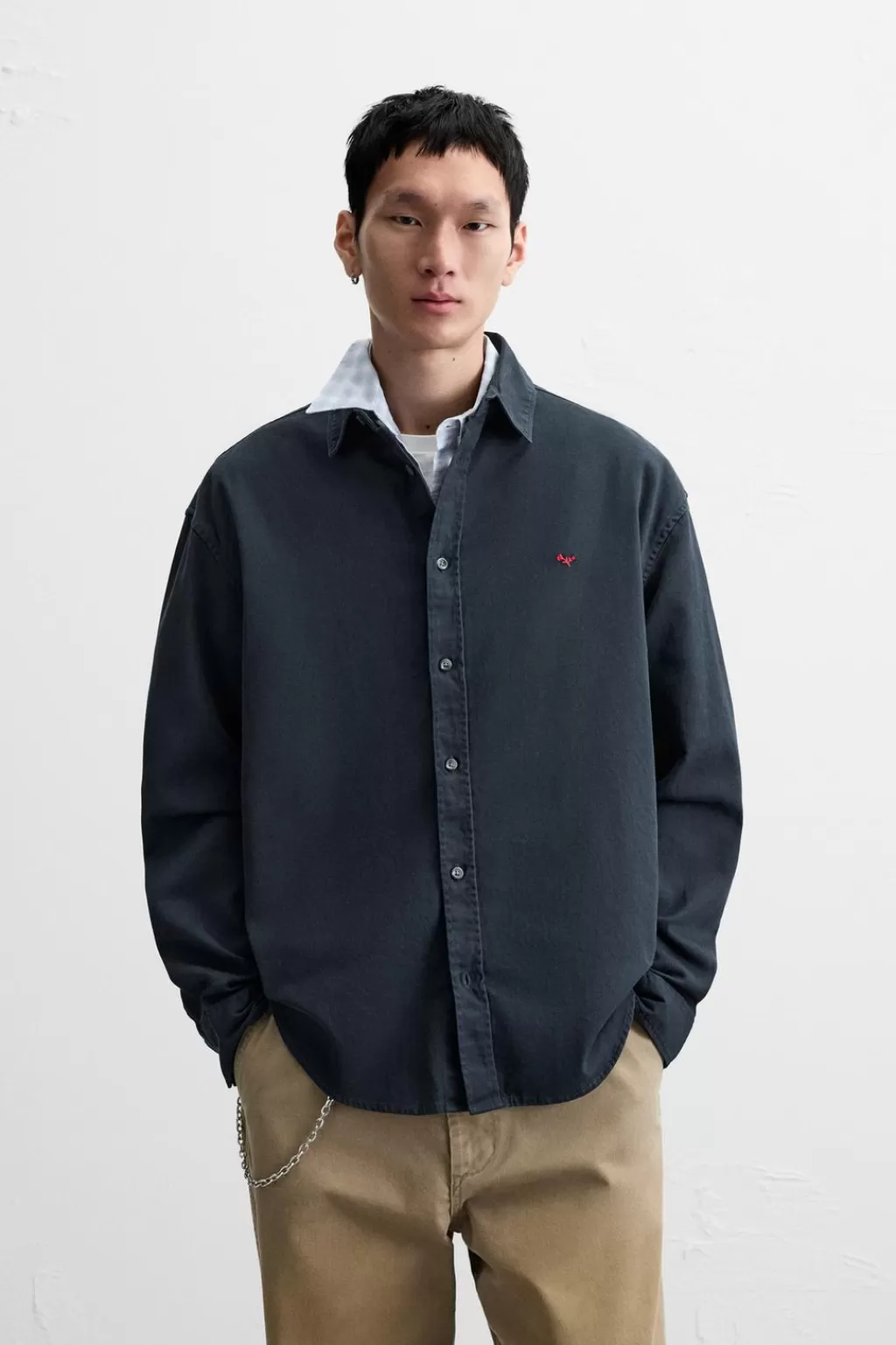 ZARA CAMISA TWILL BORDADO<Hombre Camisas