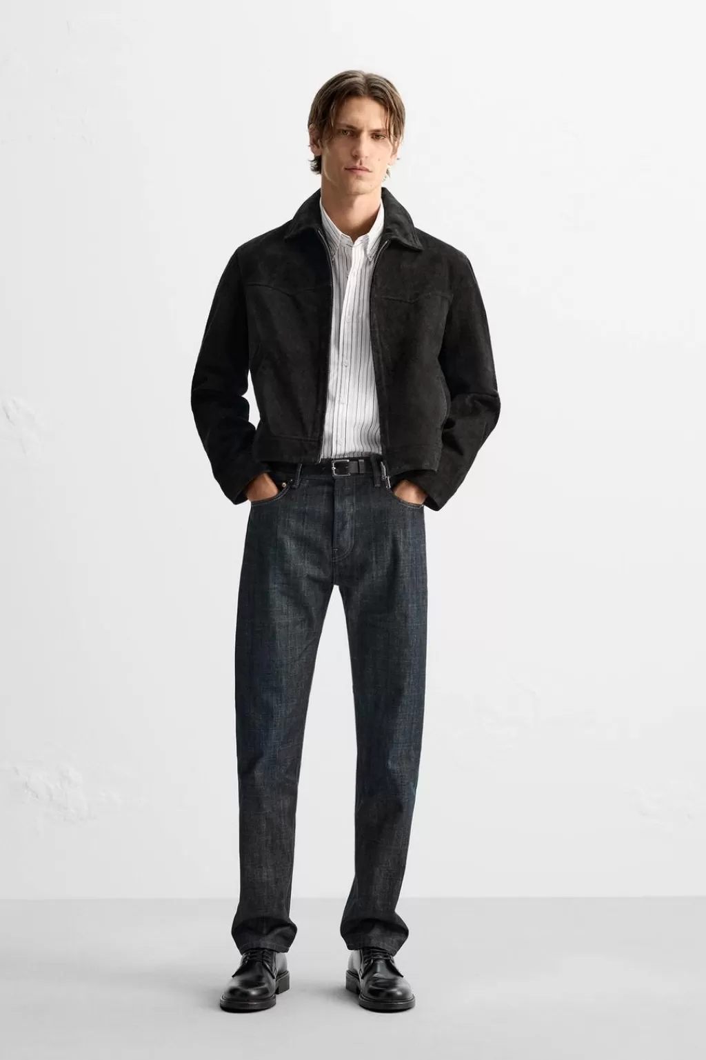 ZARA CAZADORA ANTE CROPPED FIT<Hombre Piel