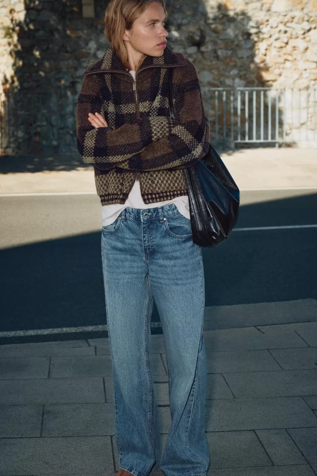 ZARA CHAQUETA BOMBER PUNTO CUADROS<Mujer Cárdigan / Jerséis | Punto