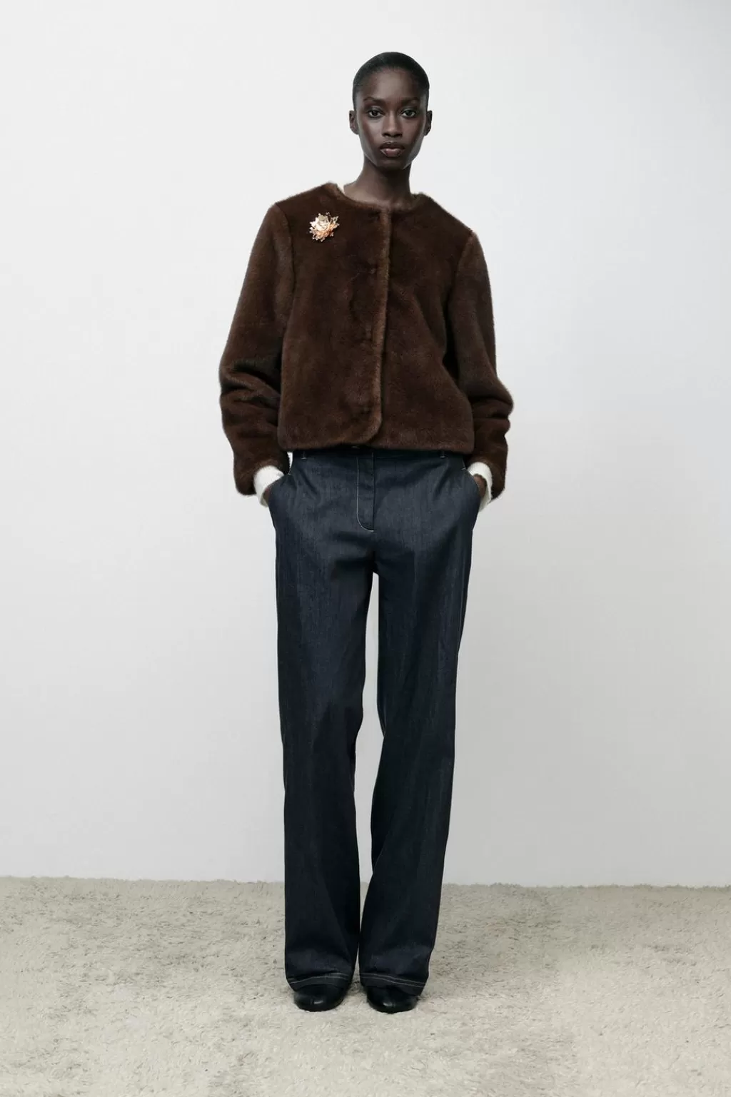 ZARA CHAQUETA BROCHE EFECTO PELO<Mujer Cárdigan / Jerséis | Punto
