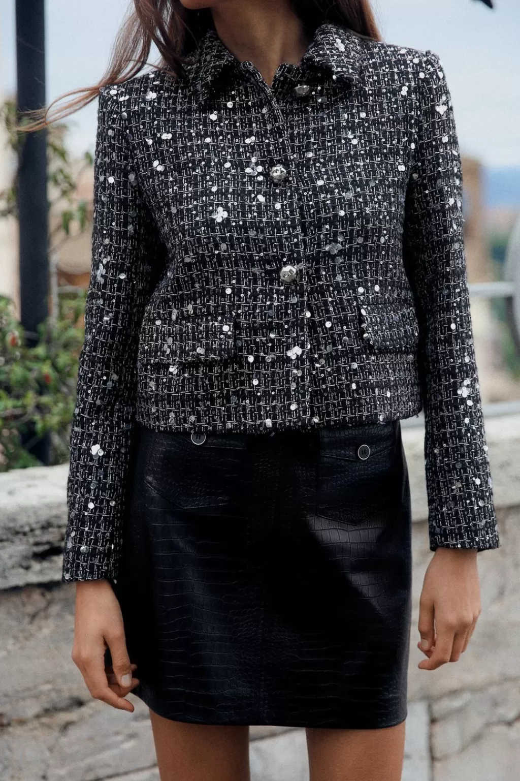 ZARA CHAQUETA ESTRUCTURA LENTEJUELAS<Mujer Chaquetas / Cazadoras