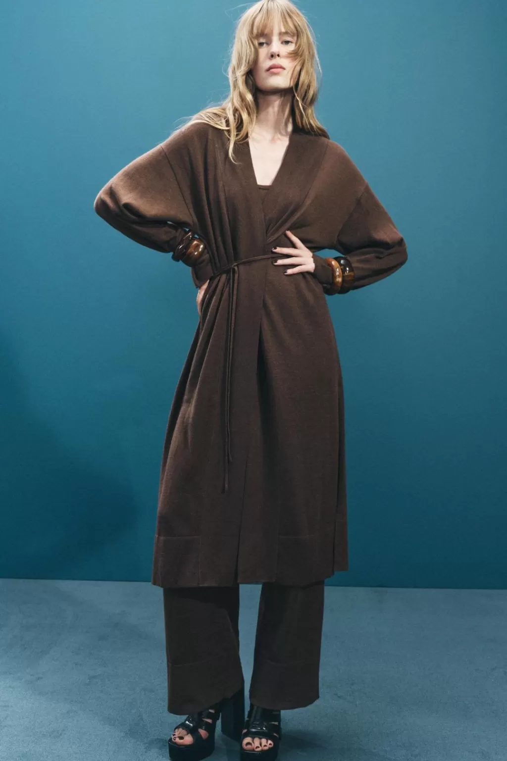 ZARA CHAQUETA LARGA PUNTO LISO<Mujer Cárdigan / Jerséis | Punto