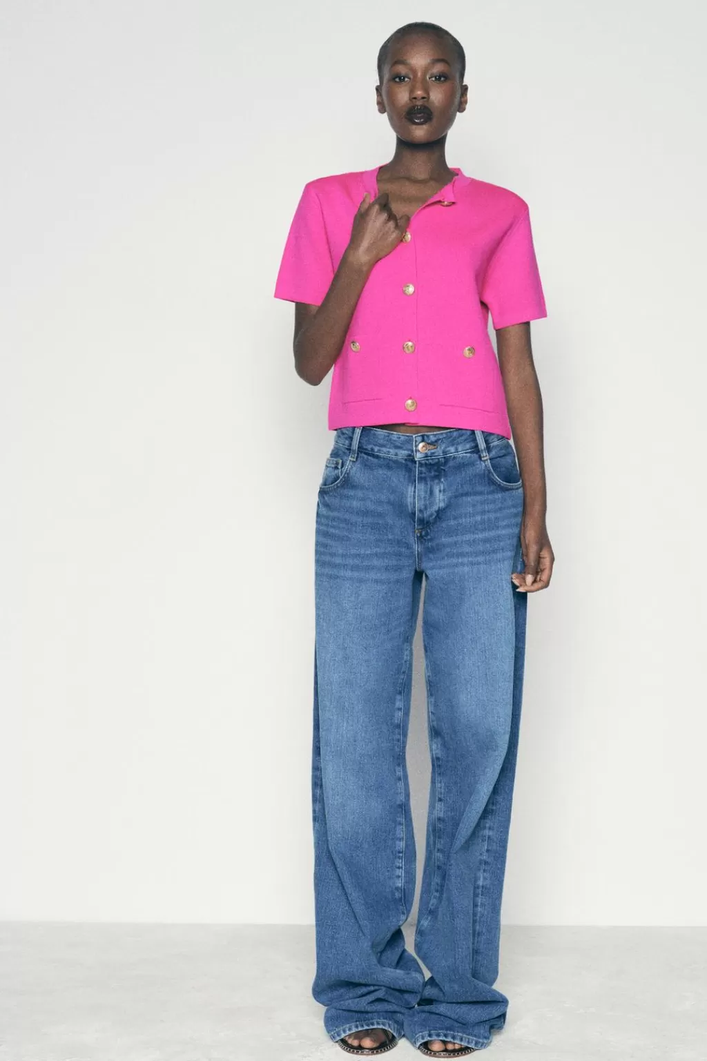 ZARA CHAQUETA MANGA CORTA PUNTO LISO<Mujer Cárdigan / Jerséis | Punto