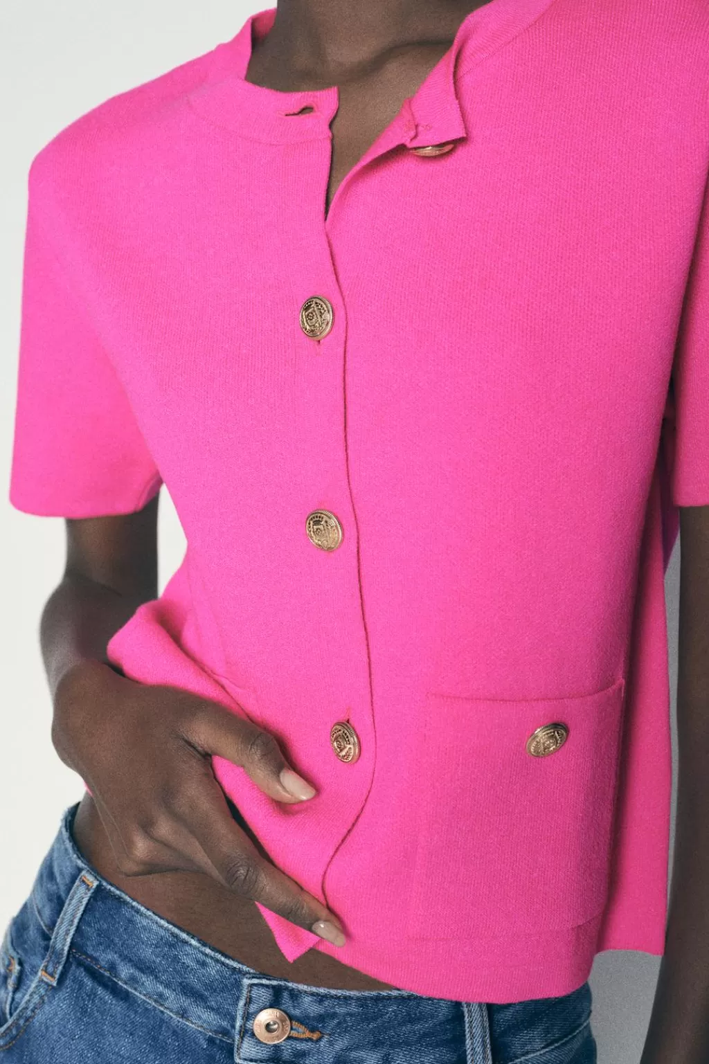 ZARA CHAQUETA MANGA CORTA PUNTO LISO<Mujer Cárdigan / Jerséis | Punto