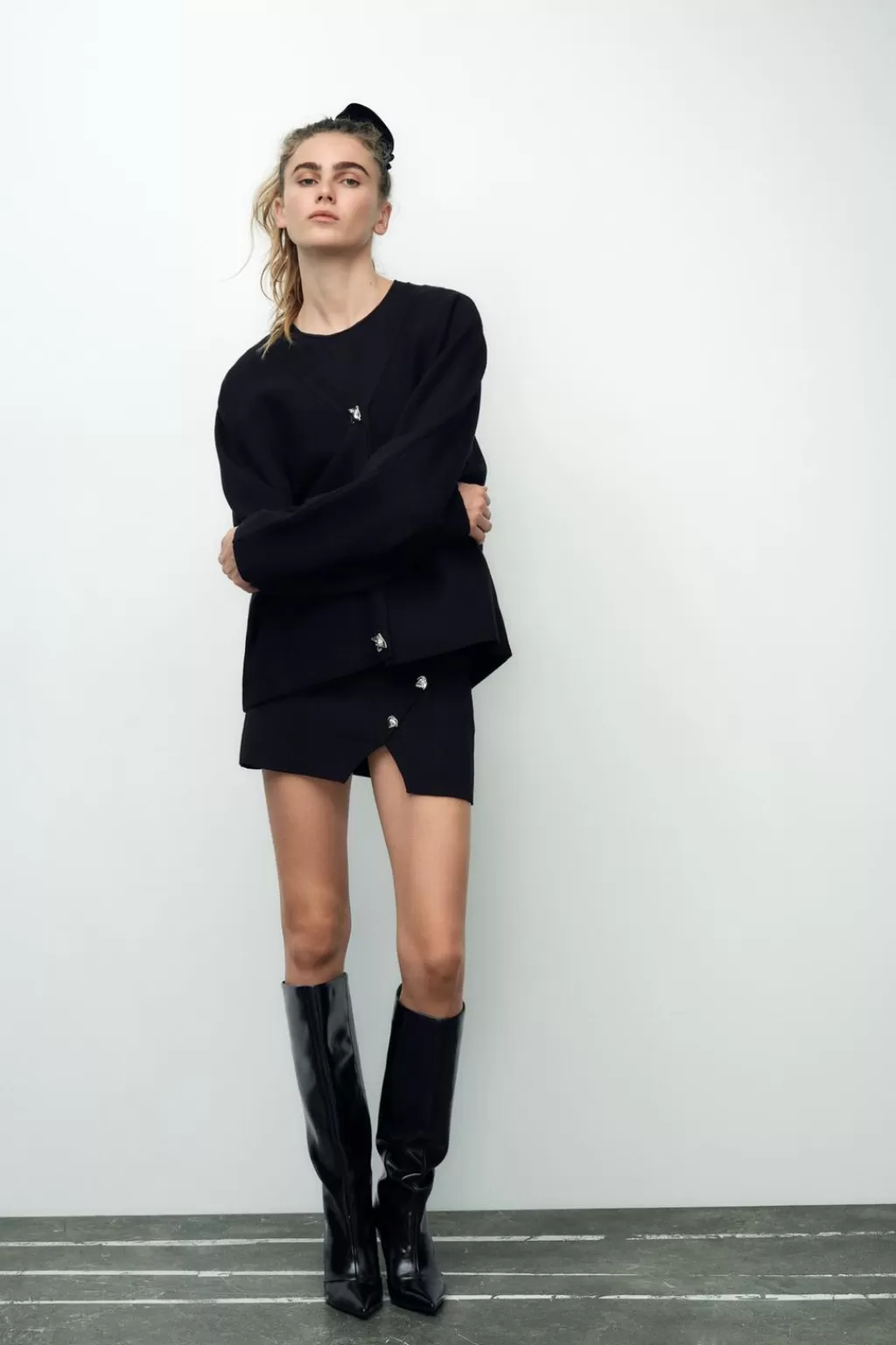 ZARA CHAQUETA OVERSIZE PUNTO BOTÓN METÁLICO<Mujer Cárdigan / Jerséis | Punto