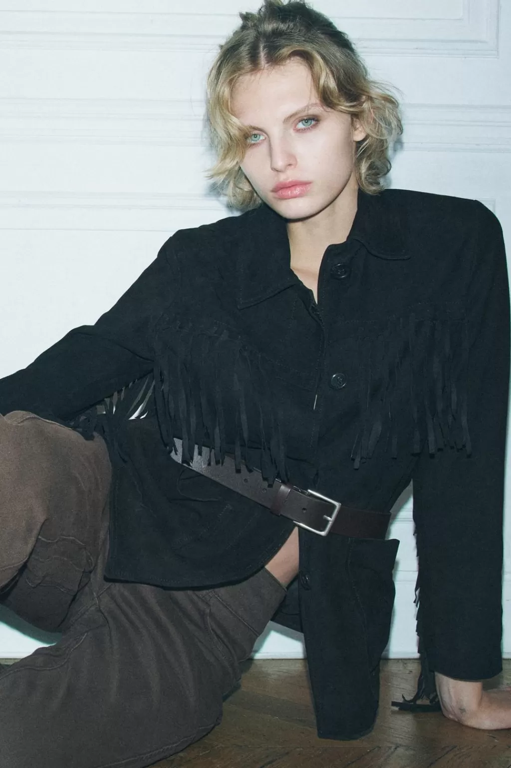 ZARA CHAQUETA PIEL ANTE FLECOS ZW COLLECTION<Mujer Chaquetas / Cazadoras