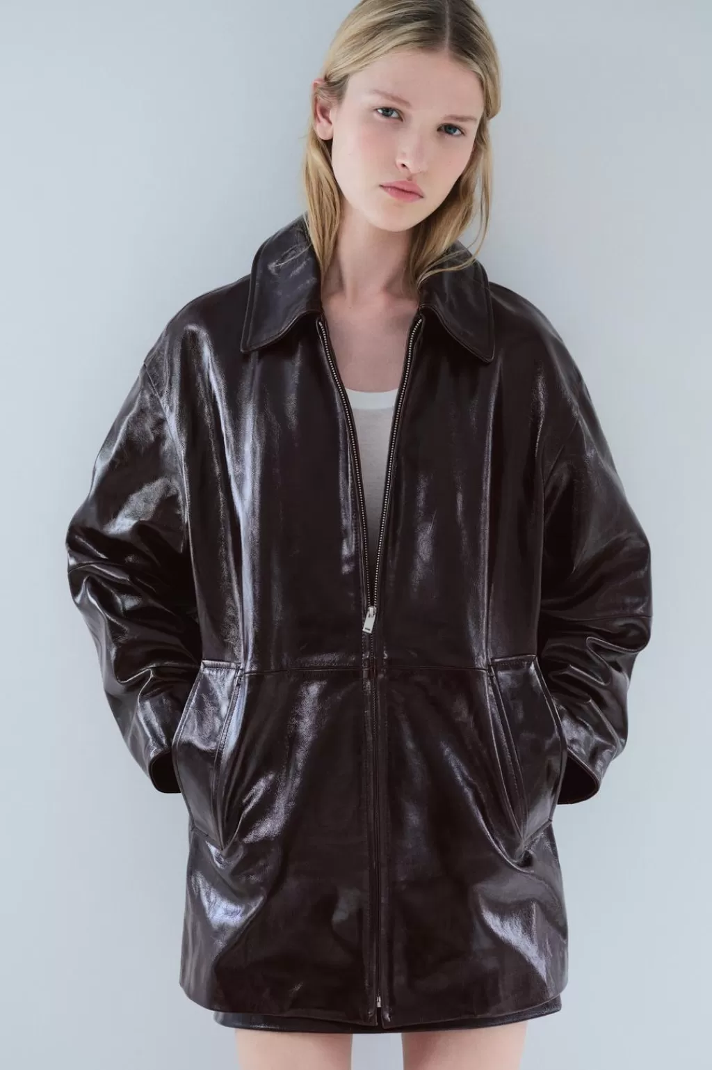ZARA CHAQUETA PIEL ZW COLLECTION<Mujer Chaquetas / Cazadoras