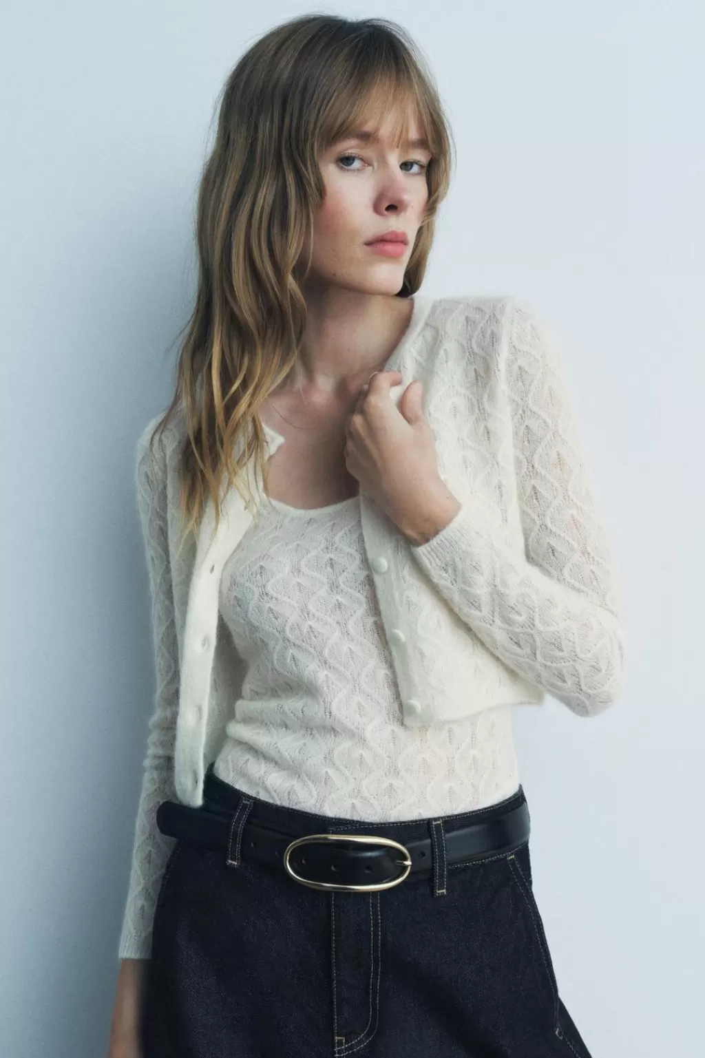 ZARA CHAQUETA POINTELLE CON LANA Y ALPACA<Mujer Cárdigan / Jerséis | Punto