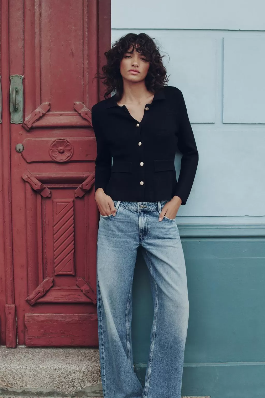 ZARA CHAQUETA PUNTO BOTONES<Mujer Blazers / Chalecos | Cárdigan / Jerséis