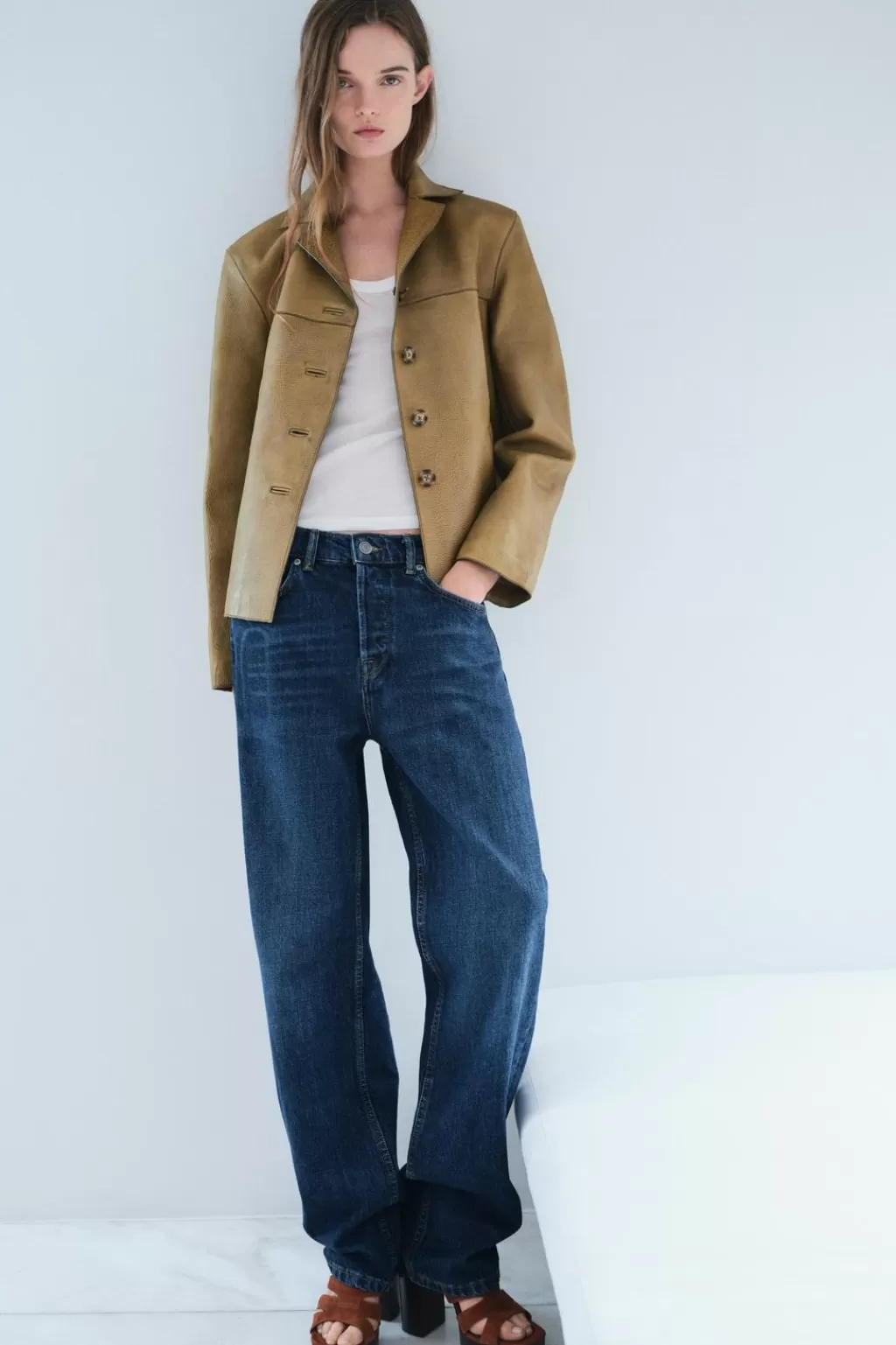 ZARA CHAQUETA RECTA PIEL 100% ZW COLLECTION<Mujer Chaquetas / Cazadoras