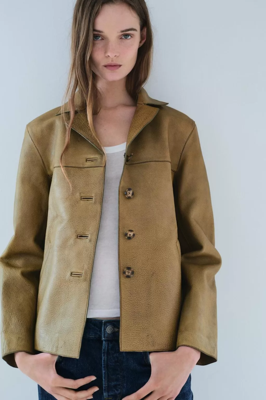 ZARA CHAQUETA RECTA PIEL 100% ZW COLLECTION<Mujer Chaquetas / Cazadoras