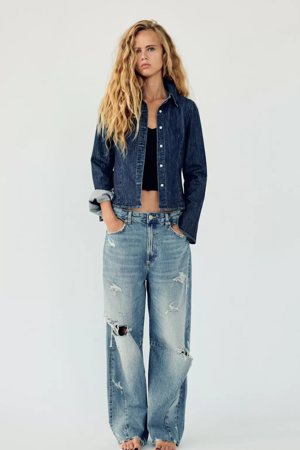 ZARA JEANS TRF BAGGY BALLOON ROTOS TIRO MEDIO<Mujer Jeans